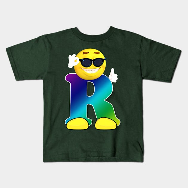 Letter R Alphabet Smiley Monogram Face Emoji Shirt for Men Women Kids Kids T-Shirt by PatrioTEEism